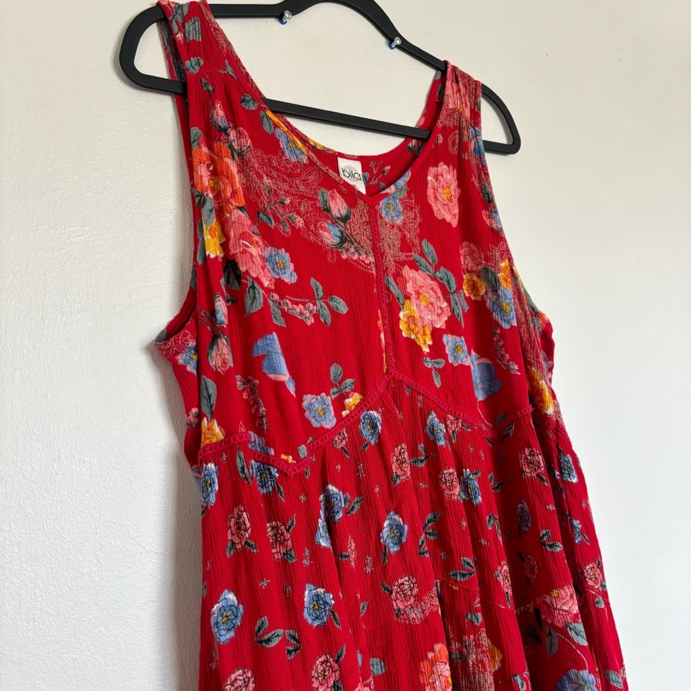 Bila Sleeveless V-Neck Rayon Mixed Floral Print Asymmetrical Dress Size XL Boho - Picture 3 of 12